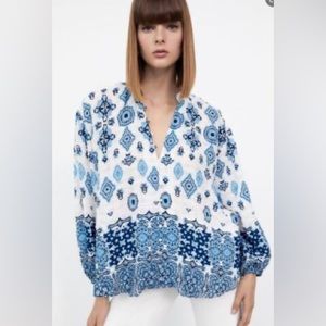 New with tags!! Zara white & blue print shirt ref #8105/409
